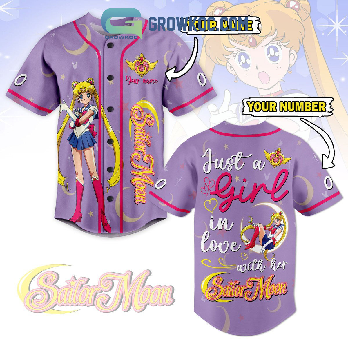 Sailor Moon Just A Girl In Love With Her Personalized Baseball Jersey baseball jersey product view 1
