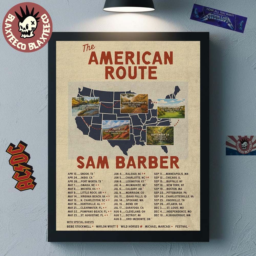 Sam Barber The American Route 2026 Tour Schedule Dates Home Decor Poster Canvas Unisex T-shirt, Sweatshirt, Hoodie, Long Sleeve Tee - T-Shirt, Sweatshirt, Hoodie