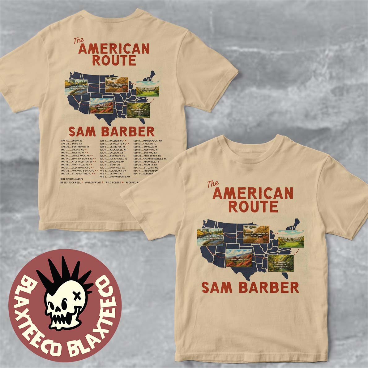 Sam Barber The American Route 2026 Tour Schedule Dates Two Sided T-Shirt Unisex T-shirt, Sweatshirt, Hoodie, Long Sleeve Tee - T-Shirt, Sweatshirt, Hoodie