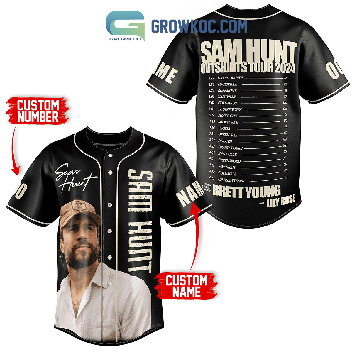 Sam Hunt Outskirts Tour 2024 Personalized Baseball Jersey baseball jersey product view 1