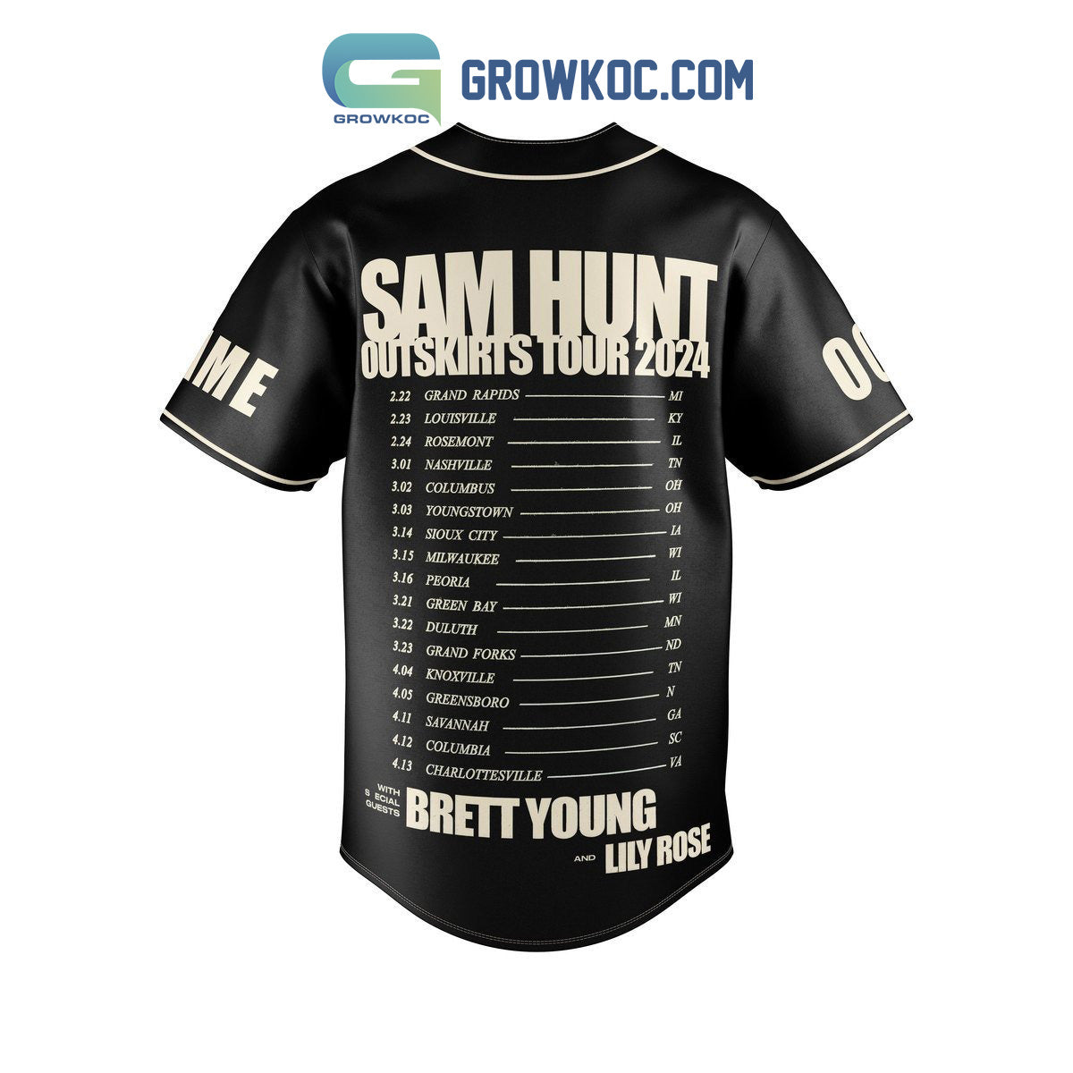 Sam Hunt Outskirts Tour 2024 Personalized Baseball Jersey baseball jersey product view 3