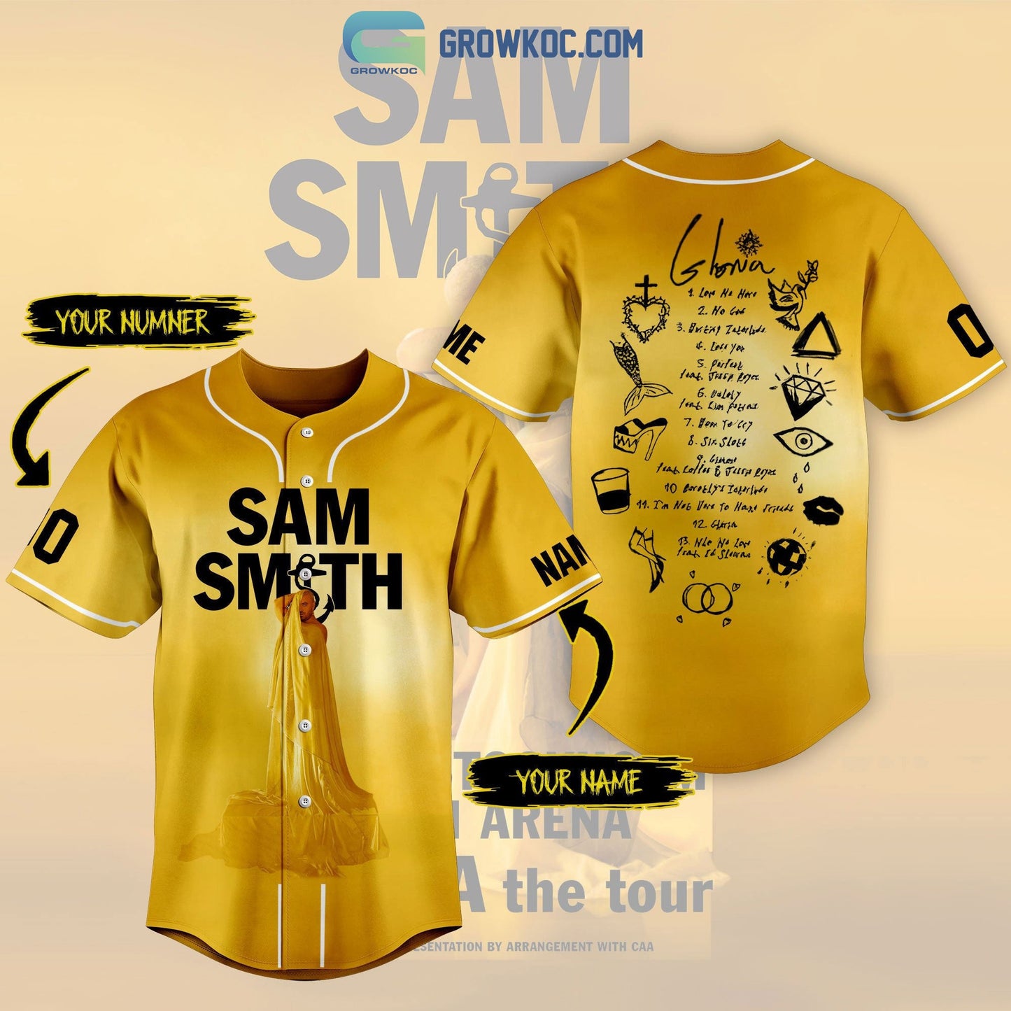 Sam Smith Gloria The Tour Personalized Baseball Jersey baseball jersey product view 1