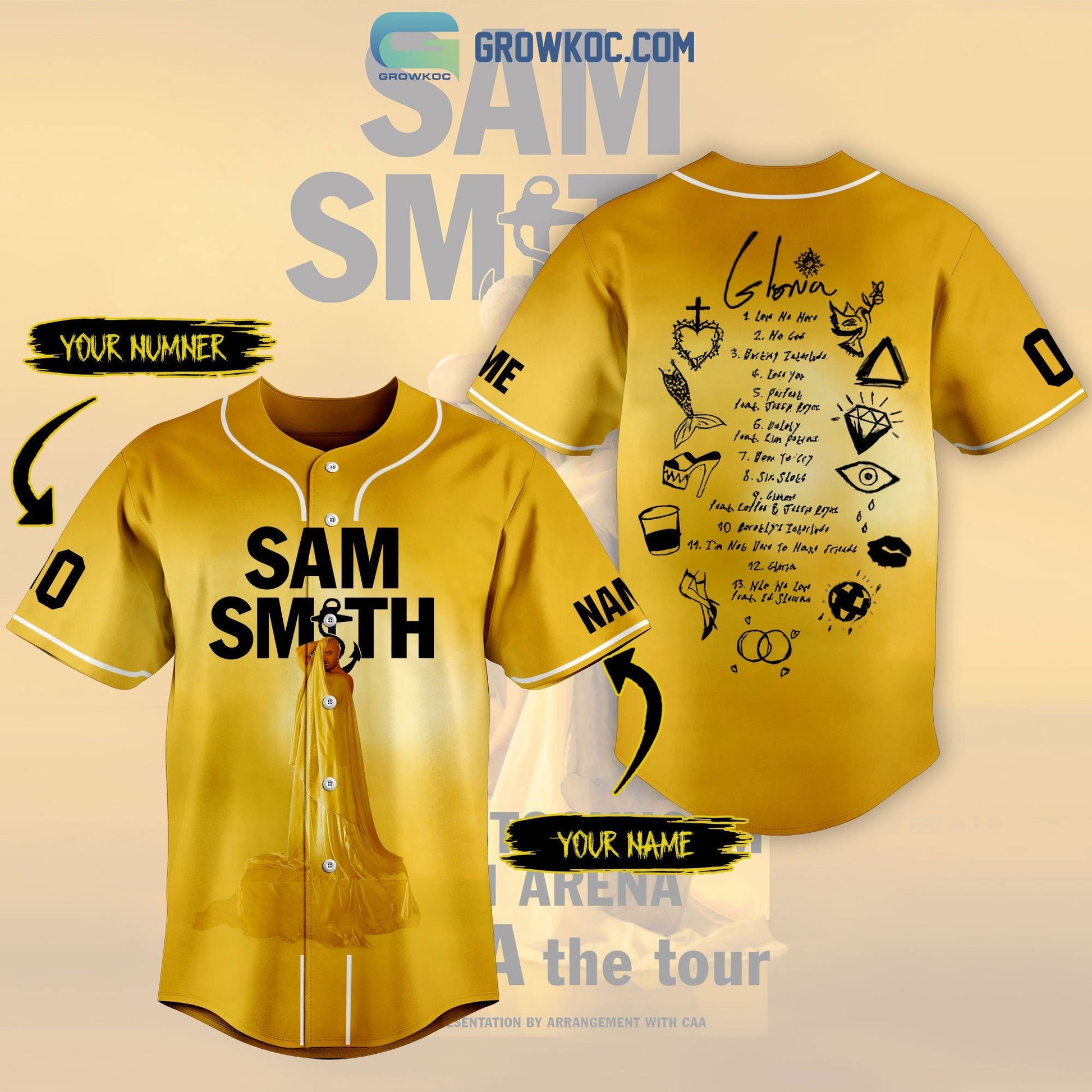 Sam Smith Gloria The Tour Personalized Baseball Jersey baseball jersey product view 1