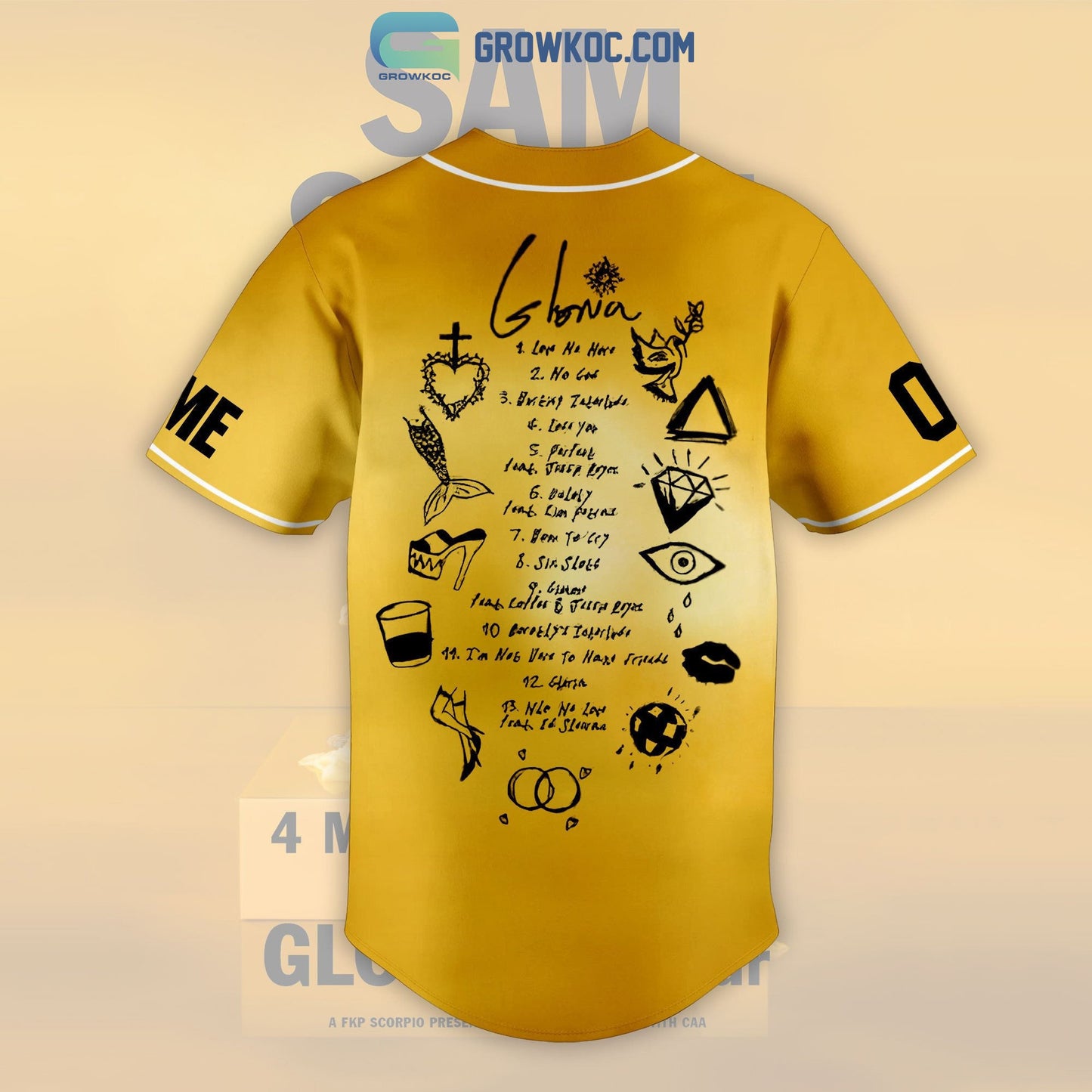 Sam Smith Gloria The Tour Personalized Baseball Jersey baseball jersey product view 3