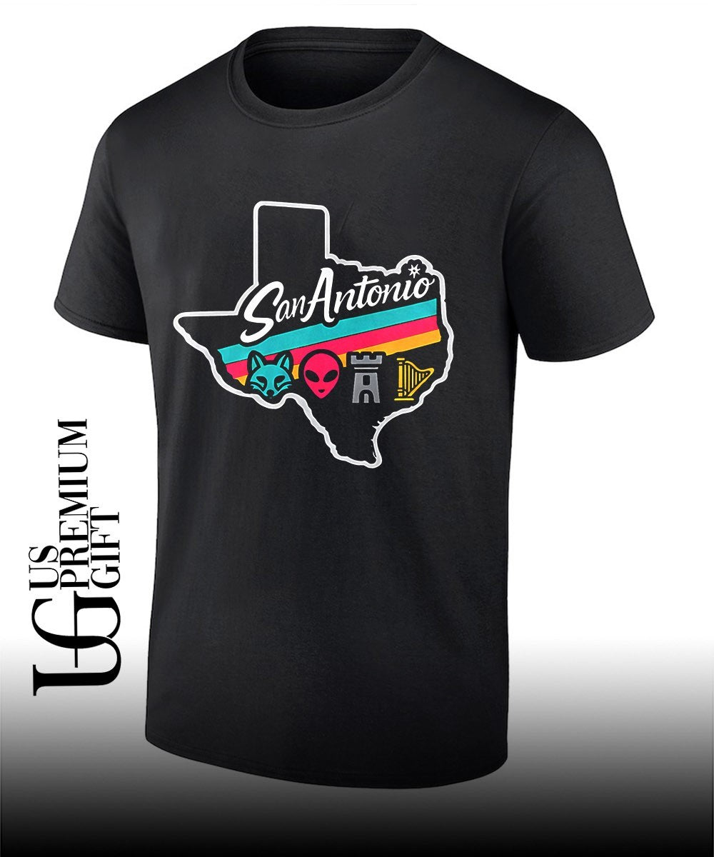 San Antonio Texas Fox Alien Castle Harp Spurs Colors Representing graphic shirt Unisex T-shirt, Sweatshirt, Hoodie, Long Sleeve Tee - T-Shirt, Sweatshirt, Hoodie