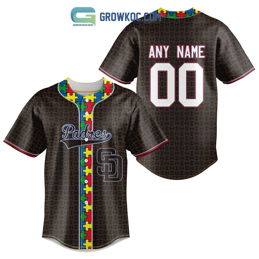 San Diego Padres MLB Fearless Against Autism Personalized Baseball Jersey baseball jersey product view 1