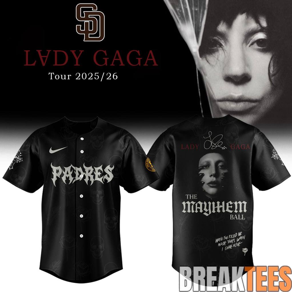 San Diego Padres x Lady GagasThe MAYHEM Ball Baseball Jersey Unisex T-shirt, Sweatshirt, Hoodie, Long Sleeve Tee - T-Shirt, Sweatshirt, Hoodie