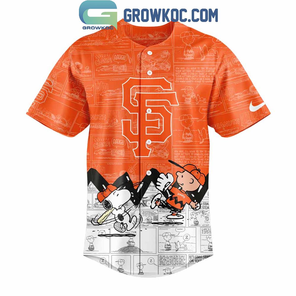 San Francisco Giants Peanuts 75th Anniversary Baseball Jersey baseball jersey product view 2