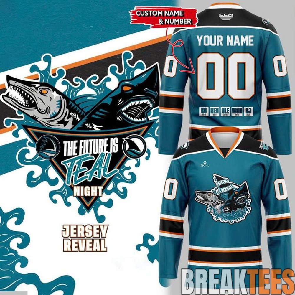 San Jose Barracuda The Future Is Teal Night Hockey Jersey Unisex T-shirt, Sweatshirt, Hoodie, Long Sleeve Tee - T-Shirt, Sweatshirt, Hoodie