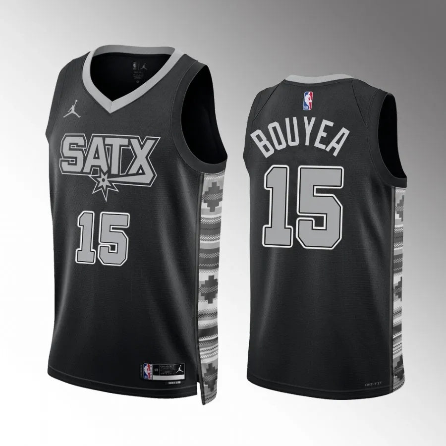 San Antonio Spurs #15 Jamaree Bouyea Black Statement Edition Men Jersey Style 1 Basketball Jersey basketball jersey product view 1