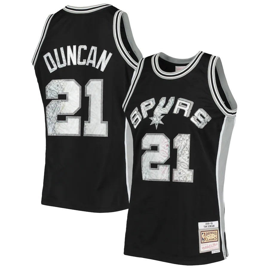 San Antonio Spurs #21 Tim Duncan Mitchell & Ness 1998-99 Hardwood Classics 75th Anniversary Diamond Swingman Jersey - Bl basketball jersey product view 1