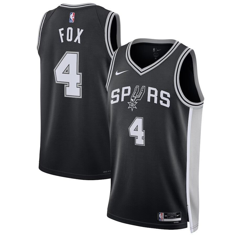 San Antonio Spurs #4 De'Aaron Fox Unisex Swingman Player Jersey - Icon Edition - Black Basketball Jersey basketball jersey product view 1