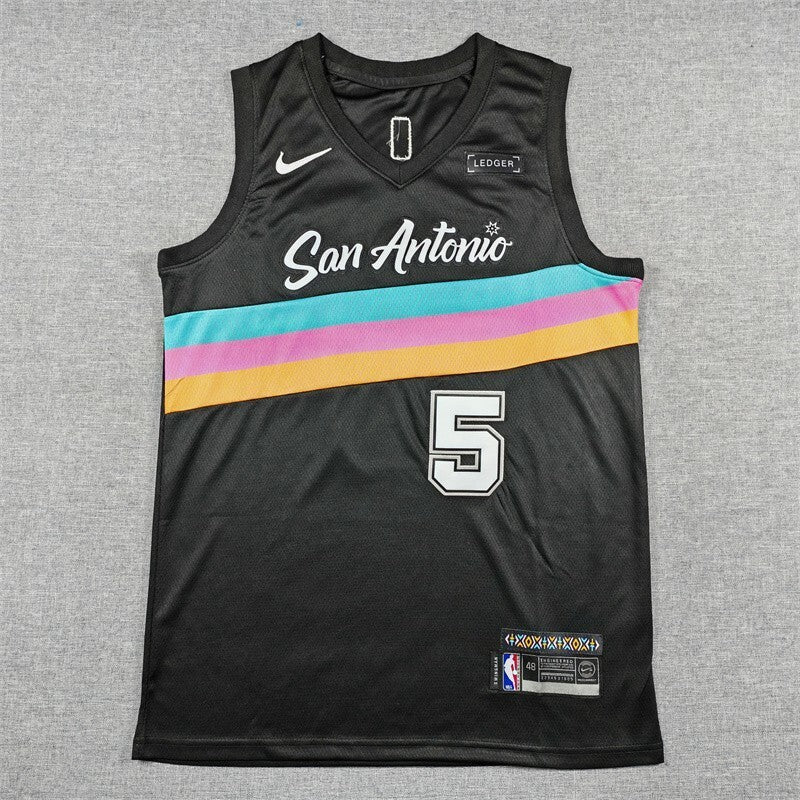 San Antonio Spurs #5 Stephon Castle 26 Spurs 5 Black City Edition Style 2 Basketball Jersey basketball jersey product view 1