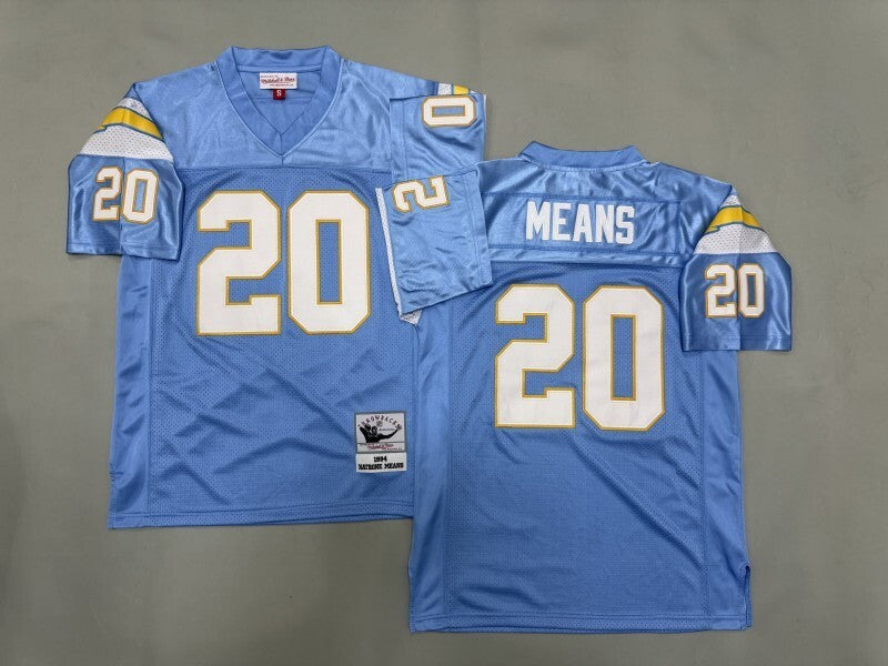 San Diego Chargers #20 Natrone Means San Diego Chargers Football Jersey football jersey product view 1