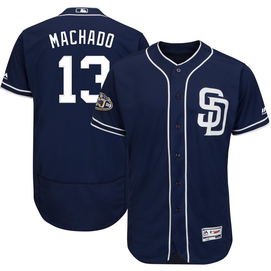 San Diego Padres #13 Manny Machado Majestic Patch Flex Base Player Jersey – Navy Baseball Jersey baseball jersey product view 1