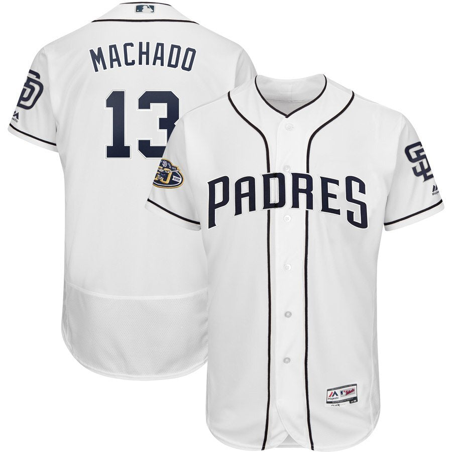 San Diego Padres #13 Manny Machado Majestic Patch Flex Base Player Jersey – White Baseball Jersey baseball jersey product view 1