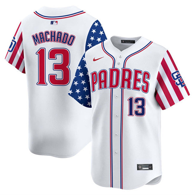San Diego Padres #13 Manny Machado White 2025 Independence Day Vapor Baseball Jersey baseball jersey product view 1