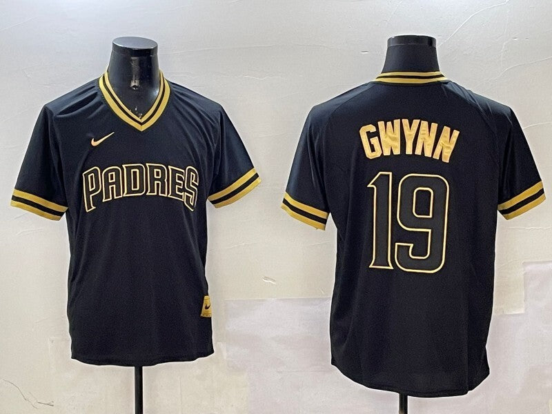 San Diego Padres #19 Tony Gwynn Padres Black Gold Adult Baseball Jersey baseball jersey product view 1