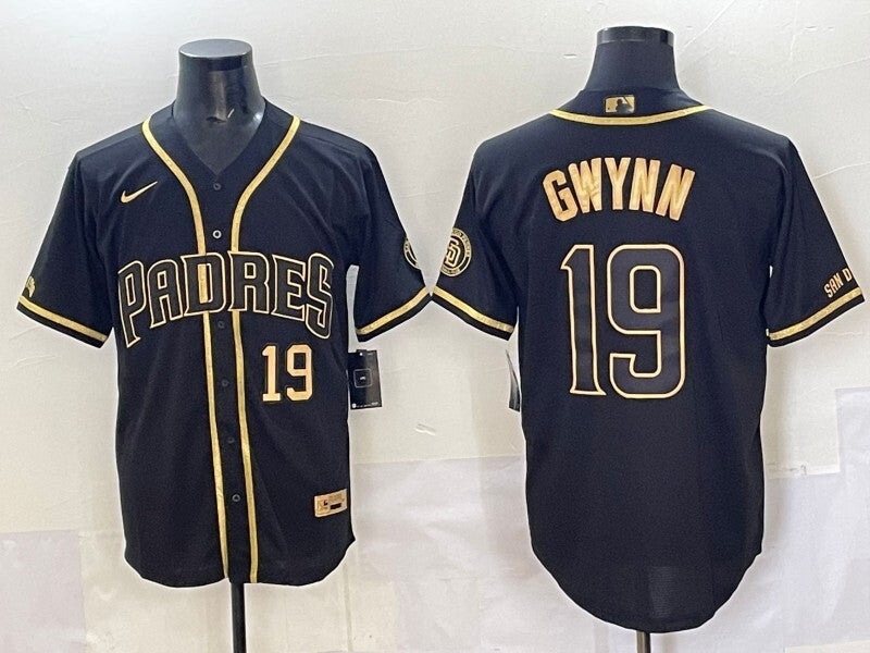 San Diego Padres #19 Tony Gwynn Padres Retro Gold Text Style 2 Baseball Jersey baseball jersey product view 1