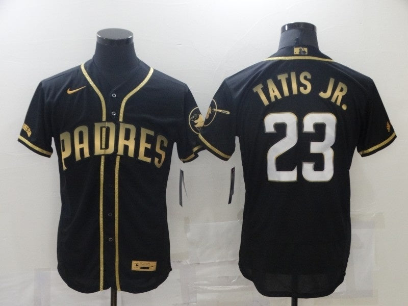 San Diego Padres #23 Fernando Tatis Jr New Black Gold Edition Elite Adult 233 Baseball Jersey baseball jersey product view 1