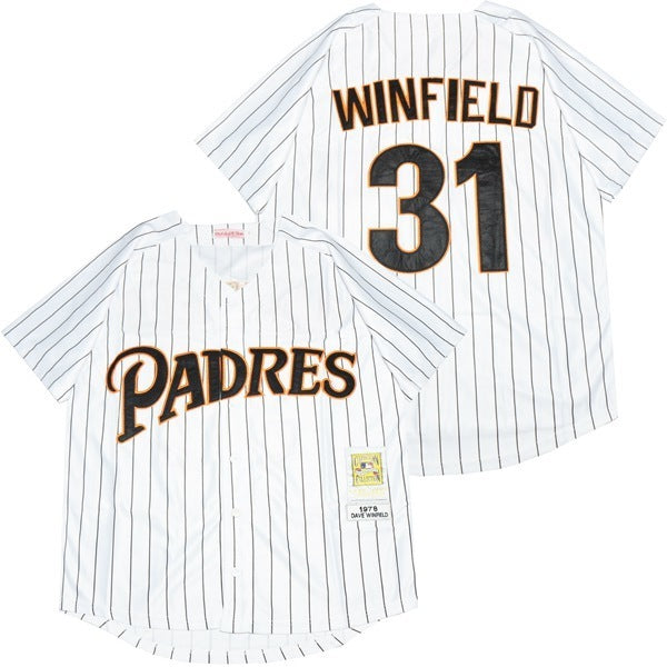 San Diego Padres #31 Winfield Padres 31 White Black 1978 Retro Baseball Jersey baseball jersey product view 1
