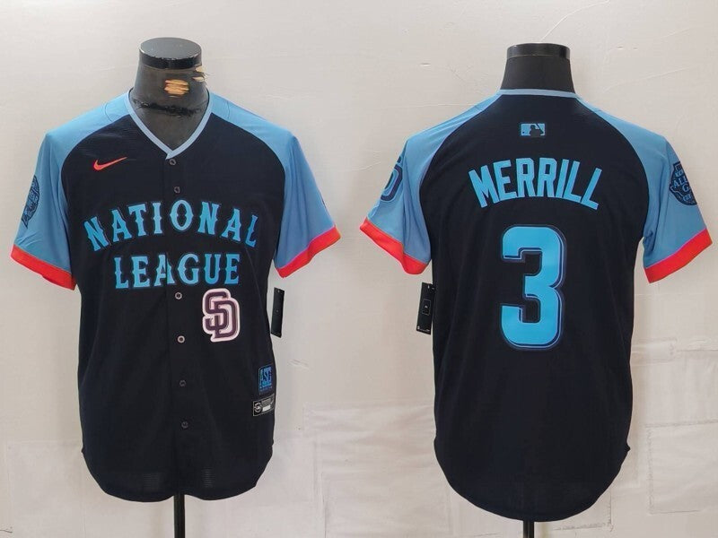 San Diego Padres #3 Jackson Merrill Padres 24 All-Star Style 2 Baseball Jersey baseball jersey product view 1