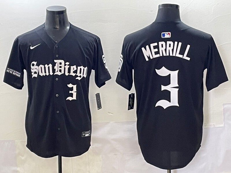 San Diego Padres #3 Jackson Merrill Padres 5 Collaboration Style 1 Baseball Jersey baseball jersey product view 1