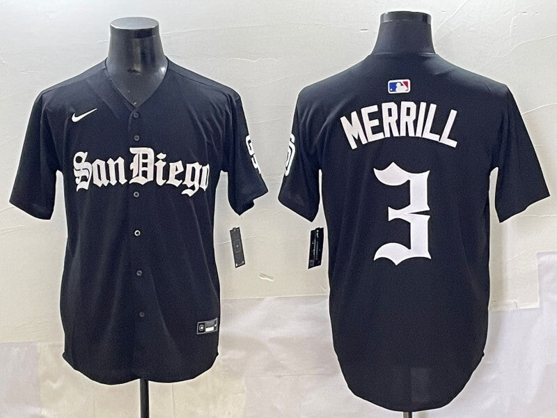 San Diego Padres #3 Jackson Merrill Padres 5 Collaboration Style 2 Baseball Jersey baseball jersey product view 1