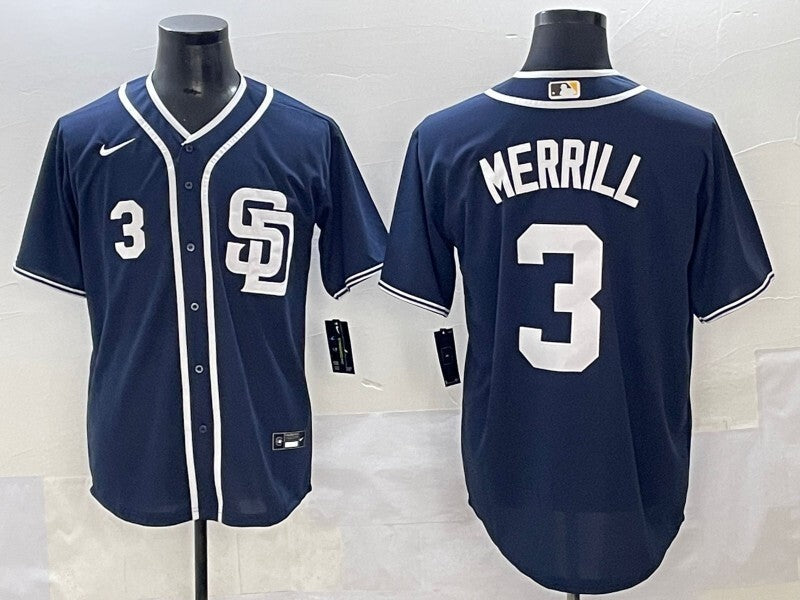 San Diego Padres #3 Jackson Merrill Padres Adult Style 3 Baseball Jersey baseball jersey product view 1