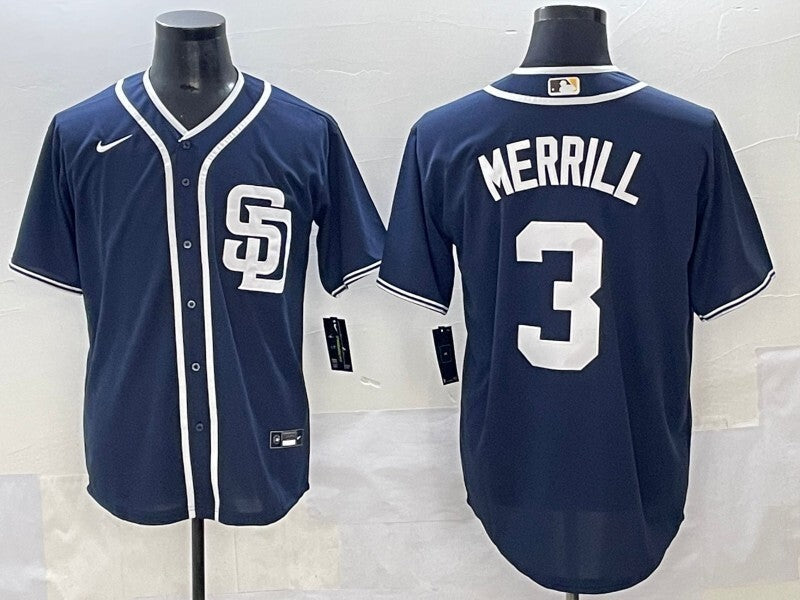 San Diego Padres #3 Jackson Merrill Padres Adult Style 4 Baseball Jersey baseball jersey product view 1