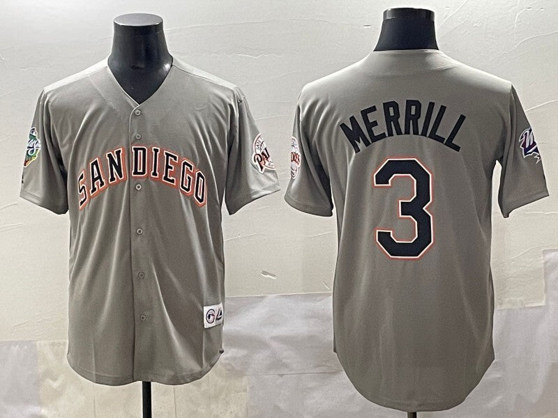 San Diego Padres #3 Jackson Merrill Padres Retro Adult Baseball Jersey baseball jersey product view 1