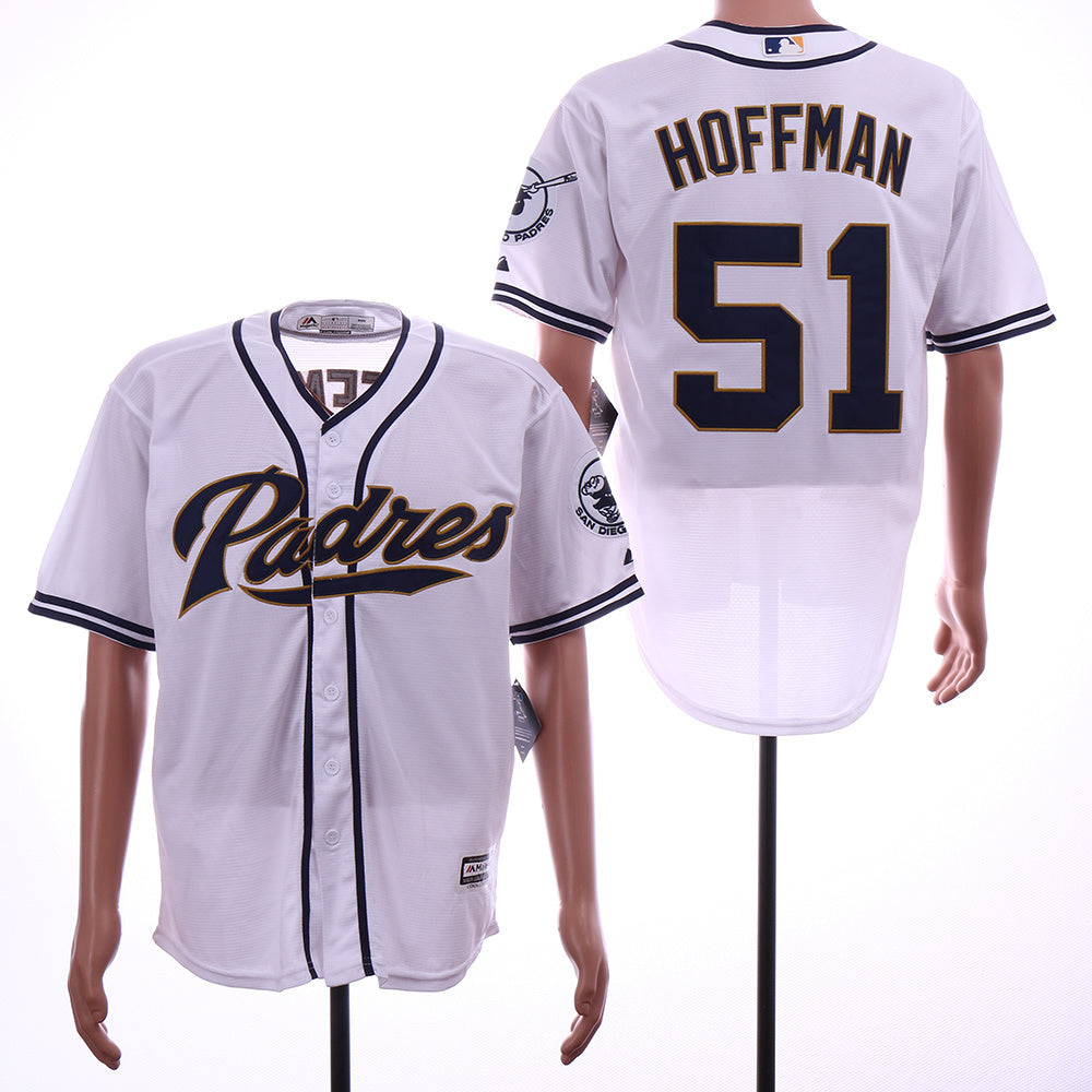 San Diego Padres #51 Trevor Hoffman Padres 51 White Fan Baseball Jersey baseball jersey product view 1