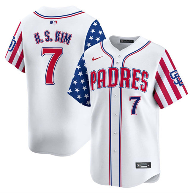 San Diego Padres #7 Ha-Seong Kim White 2025 Independence Day Vapor Baseball Jersey baseball jersey product view 1