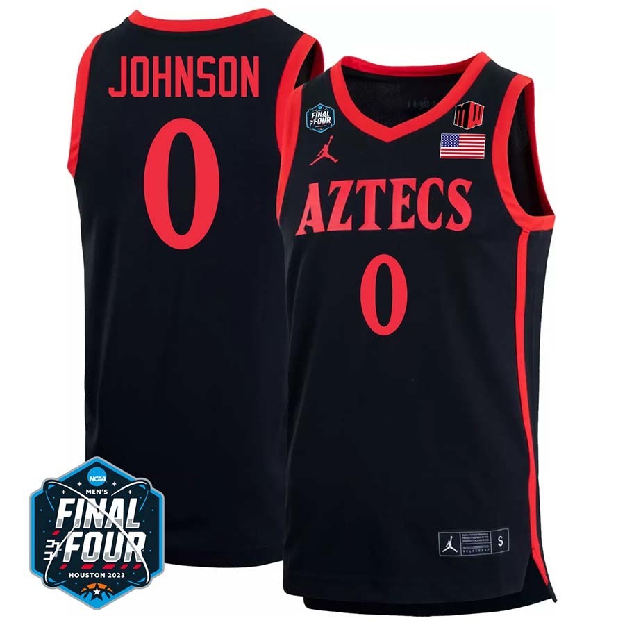 San Diego State #0 Keshad Johnson 2023 Final Four College Basketball Limited Jersey – Black basketball jersey product view 1