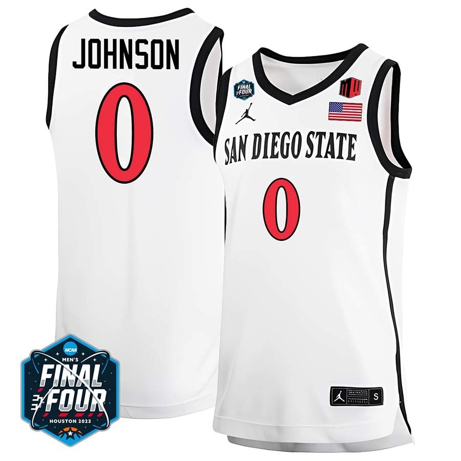 San Diego State #0 Keshad Johnson 2023 Final Four College Basketball Limited Jersey – White basketball jersey product view 1