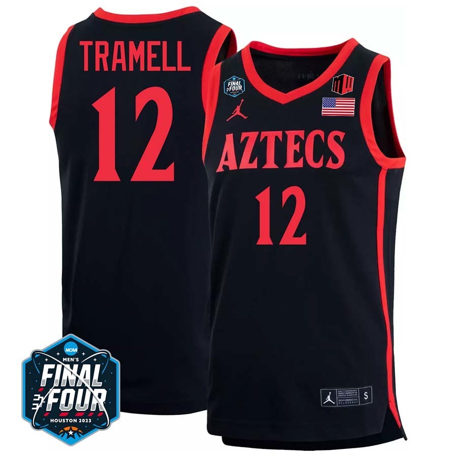 San Diego State #12 Darrion Tramell 2023 Final Four College Basketball Limited Jersey – Black basketball jersey product view 1