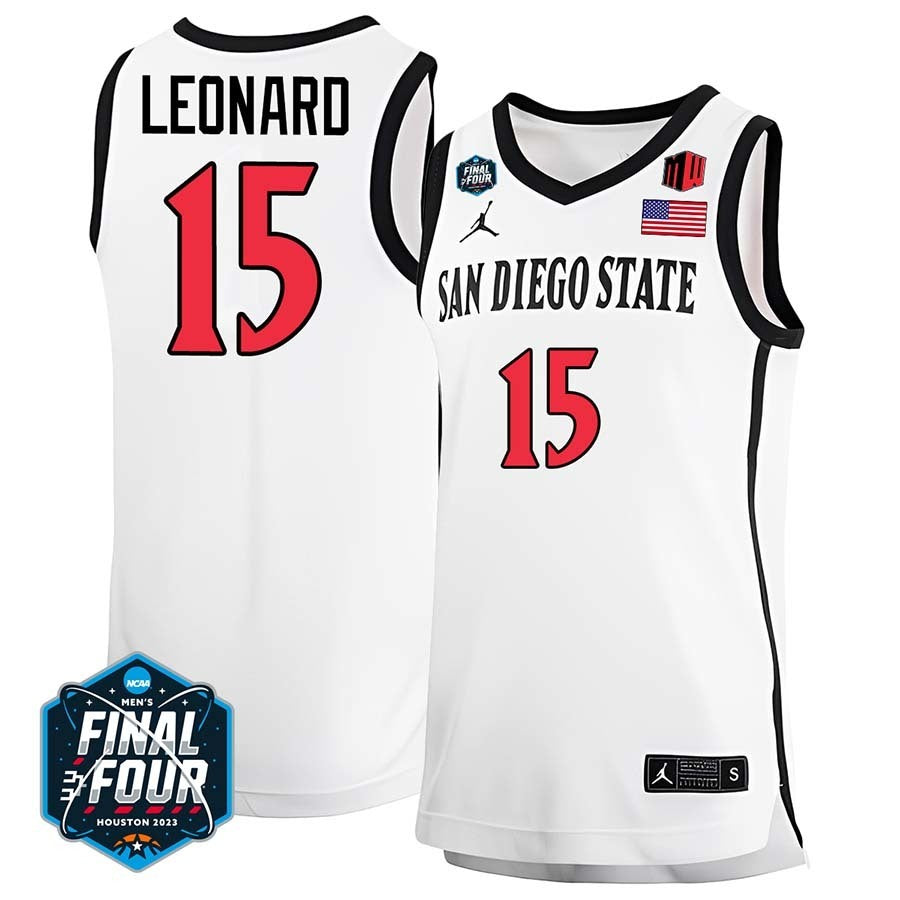 San Diego State #15 Kawhi Leonard 2023 Final Four College Basketball Limited Jersey – White basketball jersey product view 1