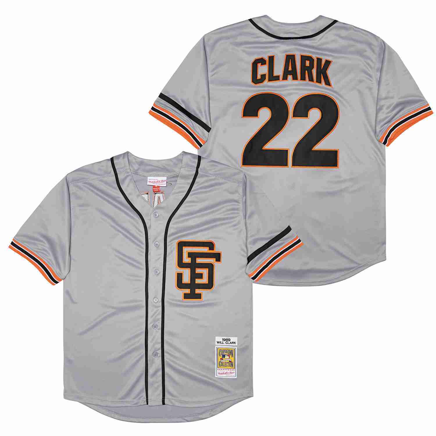 San Francisco Giants #22 Will Clark Giants 22 Gray 1989 Retro Baseball Jersey baseball jersey product view 1