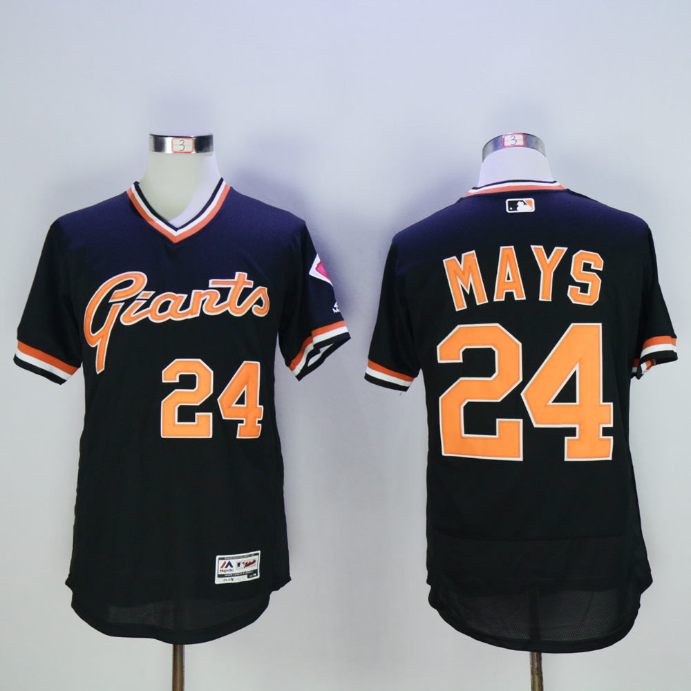 San Francisco Giants #24 Willie Mays Giants 24 Black Retro Pullover 2016 Baseball Jersey baseball jersey product view 1