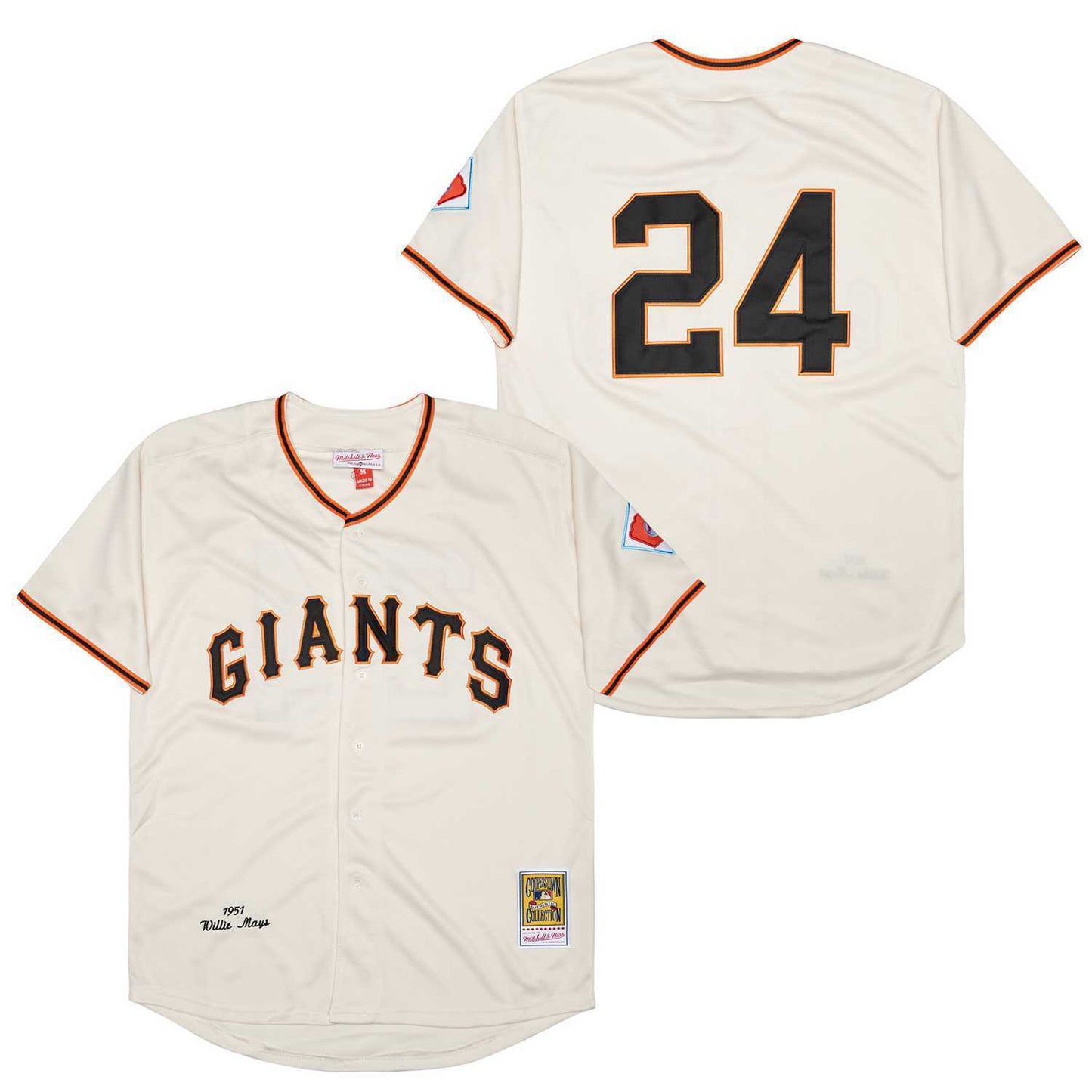San Francisco Giants #24 Willie Mays Giants 24 Off-White 1951 Retro Baseball Jersey baseball jersey product view 1