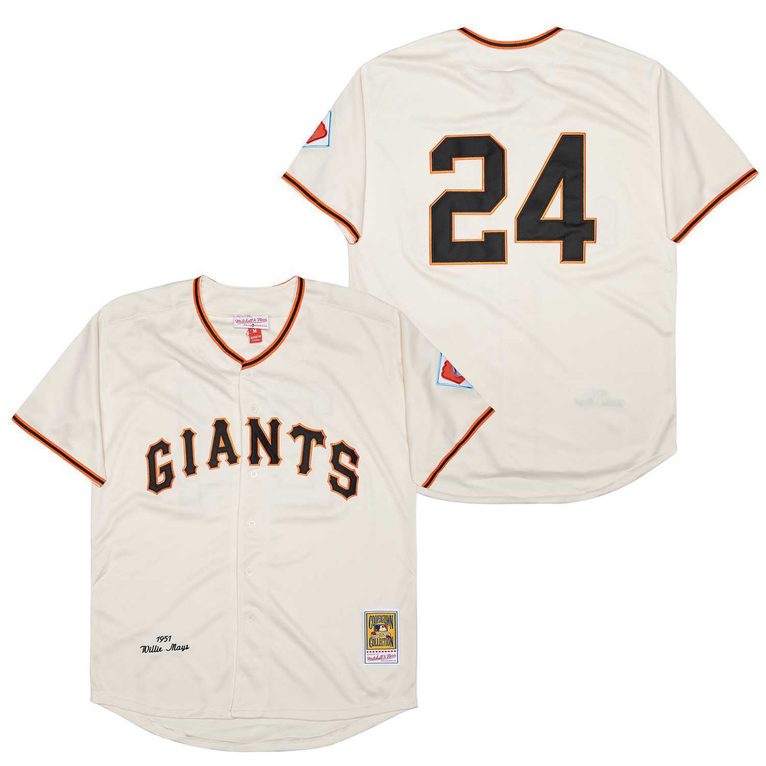 San Francisco Giants #24 Willie Mays Giants 24 Off-White 1951 Retro Baseball Jersey baseball jersey product view 1