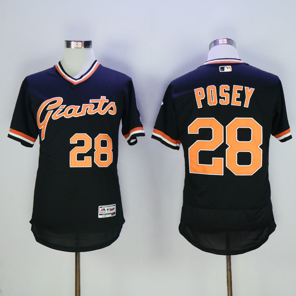 San Francisco Giants #28 Buster Posey Giants 28 Black Retro Pullover 2016 Player Version 55 baseball jersey product view 1