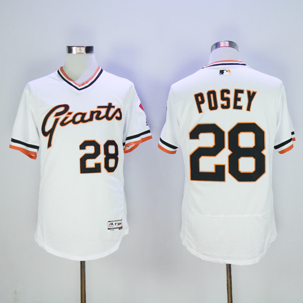 San Francisco Giants #28 Buster Posey Giants 28 White Retro 2016 Player Version Baseball Jersey baseball jersey product view 1