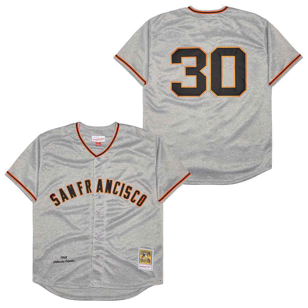 San Francisco Giants #30 Orlando Cepeda Giants 30 Hemp Gray 1962 Retro Baseball Jersey baseball jersey product view 1