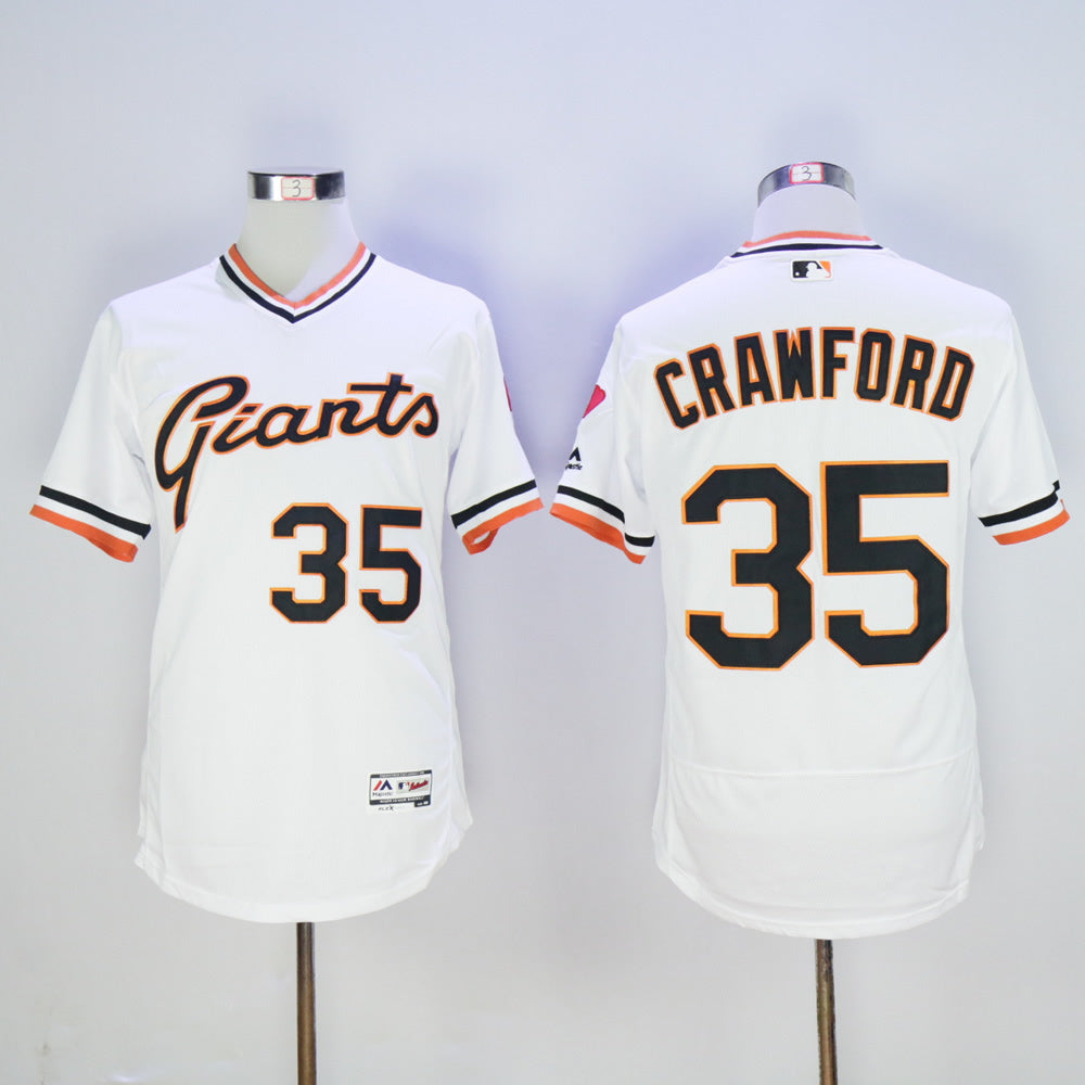 San Francisco Giants #35 Brandon Crawford Giants 35 White Retro 2016 Player Version Baseball Jersey baseball jersey product view 1