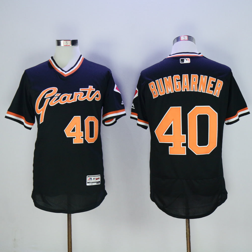 San Francisco Giants #40 Madison Bumgarner Giants 40 Black Retro Pullover 2016 Player Version baseball jersey product view 1
