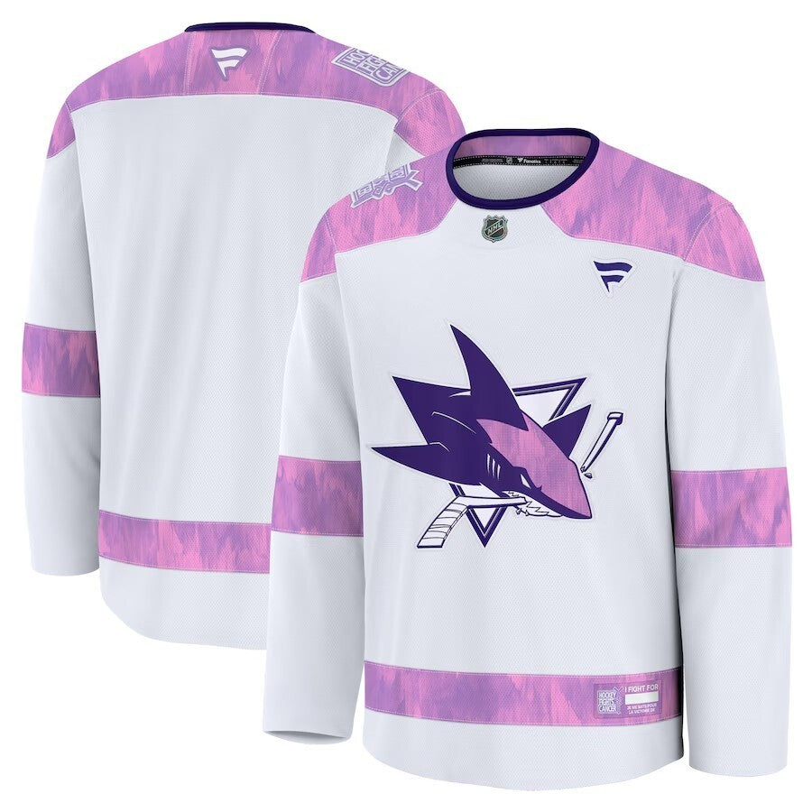 San Jose Sharks 2024 Hockey Fights Cancer Practice Jersey - White Hockey Jersey hockey jersey product view 1