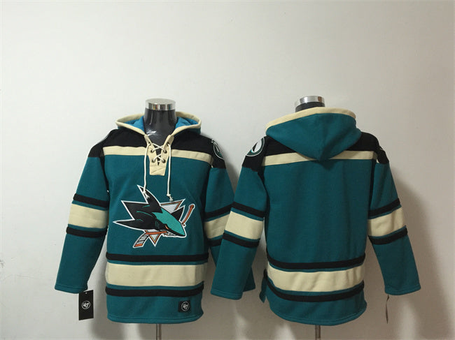 San Jose Sharks Blank Teal Lace-Up Pullover Hoodie Hockey Jersey hockey jersey product view 1