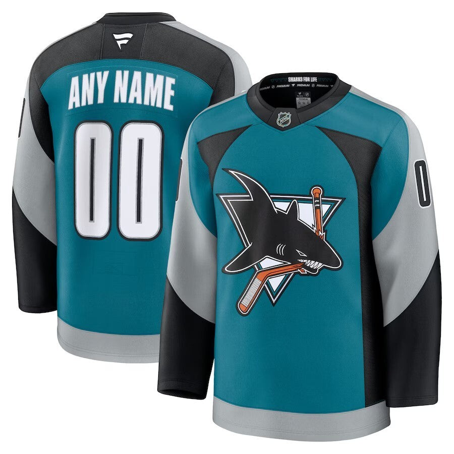 San Jose Sharks Fanatics Alternate Custom Premium Jersey - Teal Hockey Jersey hockey jersey product view 1