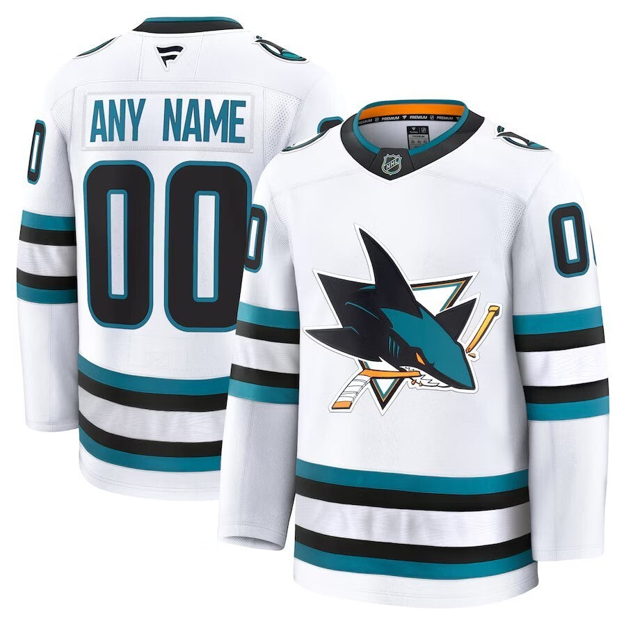 San Jose Sharks Fanatics Away Premium Custom Jersey - White Hockey Jersey hockey jersey product view 1